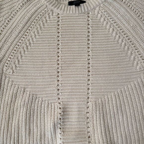 J. Crew Pointelle Sweater Wool Blend Cream White Medium - Picture 3 of 6